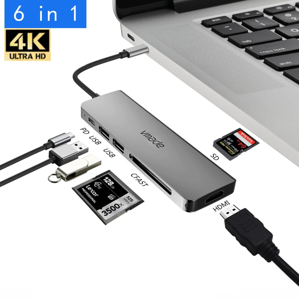 

USB C Dock HDMI Adapter 6 in 1 USB C to USB 3.0 Dock for MacBook Pro Accessories USB-C Type C 3.1 Splitter USB C HUB