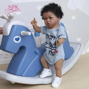 

NPK 56CM 100% hand-made soft full body silicone detailed painting collectibles rebborn doll African American baby