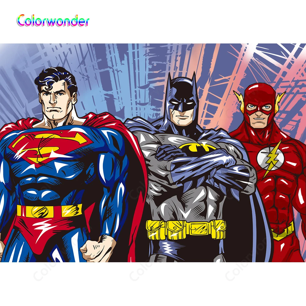 Foto de dibujos animados serie de superhéroes Superman Batman con Flash  fondos coloridos fondos para fiesta de cumpleaños para niños recién  nacidos|Fondo| - AliExpress