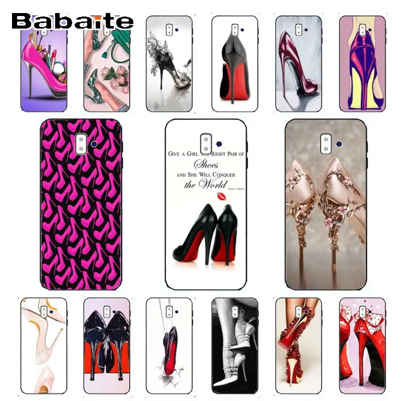 

red high heel shoes girly TPU black Phone Case Cover Shell For samsung Galaxy j6 plus A6 A8 A9 A10 A30 A50 Cellphones