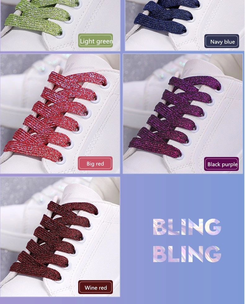 1 Paar glitzernde Schnürsenkel, bunte flache Schnürsenkel, Sneakers, Stiefel, 1 cm Breite, Schnürsenkel, 100/120/140/160 cm, Saiten, Schuhe, Zubehör – Detail 13