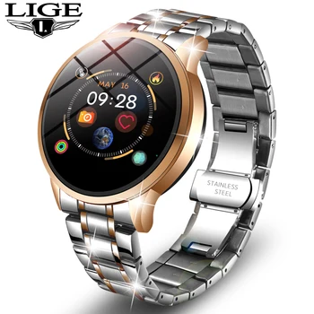 

Steel Smart Watch Women men Waterproof sport For iPhone Heart rate blood pressure call Information smartwatch Fitness tracker