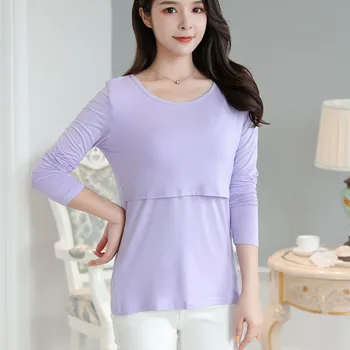 

6807# Spring Autumn Long Sleeve Maternity Nursing T-shirt Cotton Modal Breastfeeding Clothes Breast Feeding T Shirt Tees Tops