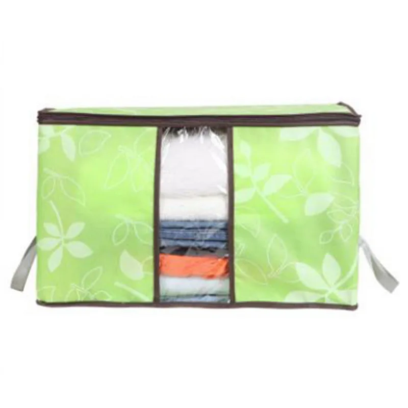 1 шт. нетканое Одеяло сумка для одежды тканевая коробка для хранения с ручками Складная влагостойкая герметичная коробка для хранения прозрачный Органайзер - Цвет: C-green 60x40x35cm