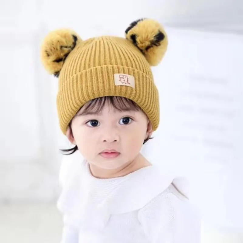 Winter Newborn Toddler Kids Girls Boys Baby Cute Warm Cartoon Hats Knitted Wool Caps With Ball Lovely Beanie Cap Gifts