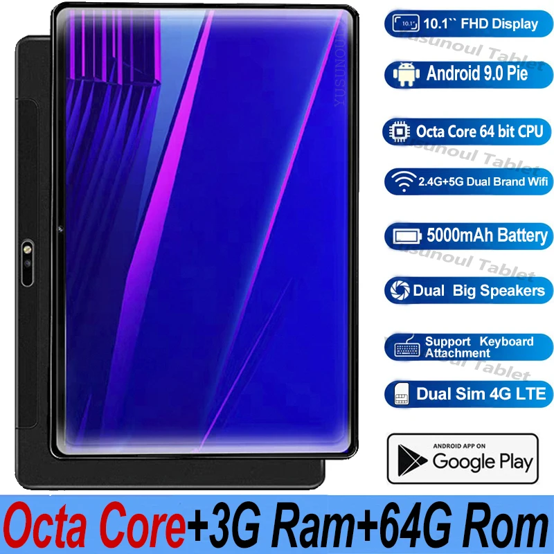 Tableta de 10 pulgadas con resolución de 1920x1200 píxeles reales, 8,0mp, 5G, Wifi, 4G LTE, Octa Core, Android 9,0, Pie, 64GB ROM