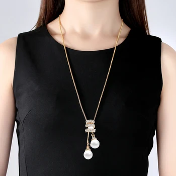 

Long Necklace Pendant Jewelry Accessories Trendy Fashion elegant Simulated Pearl Choker Necklaces for Women Silver Color Chain