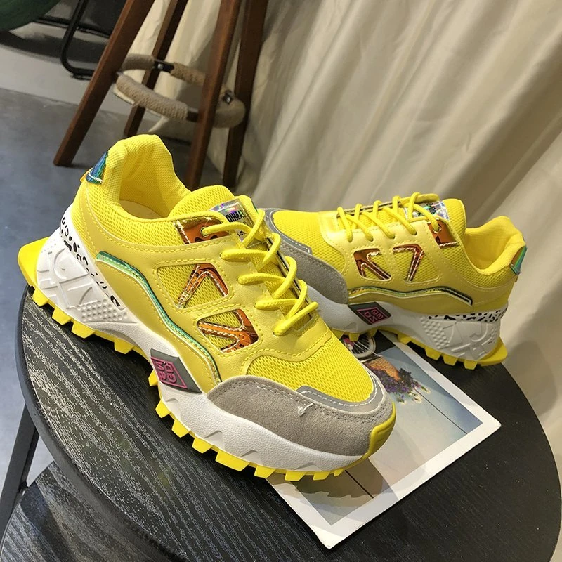 

Chunky Fashion 2020 Women Sneakers Platform Lace Up Old Dad Shoes Designers Basket Female Yellow High Quality Casual Shoes Woman