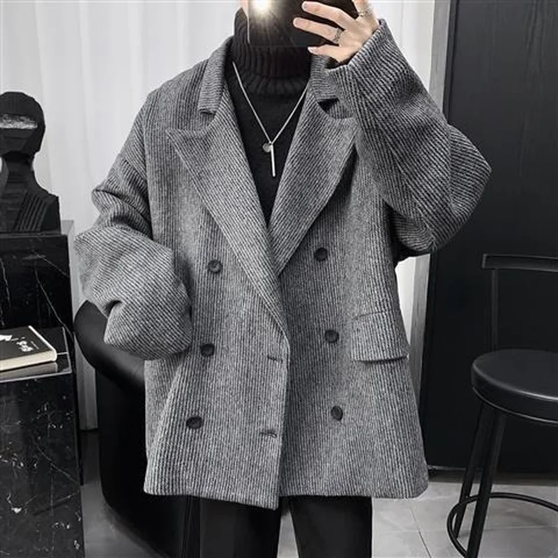 

Autumn and winter woolen coat Korean loose trend handsome woolen coat long trench coat men's wear