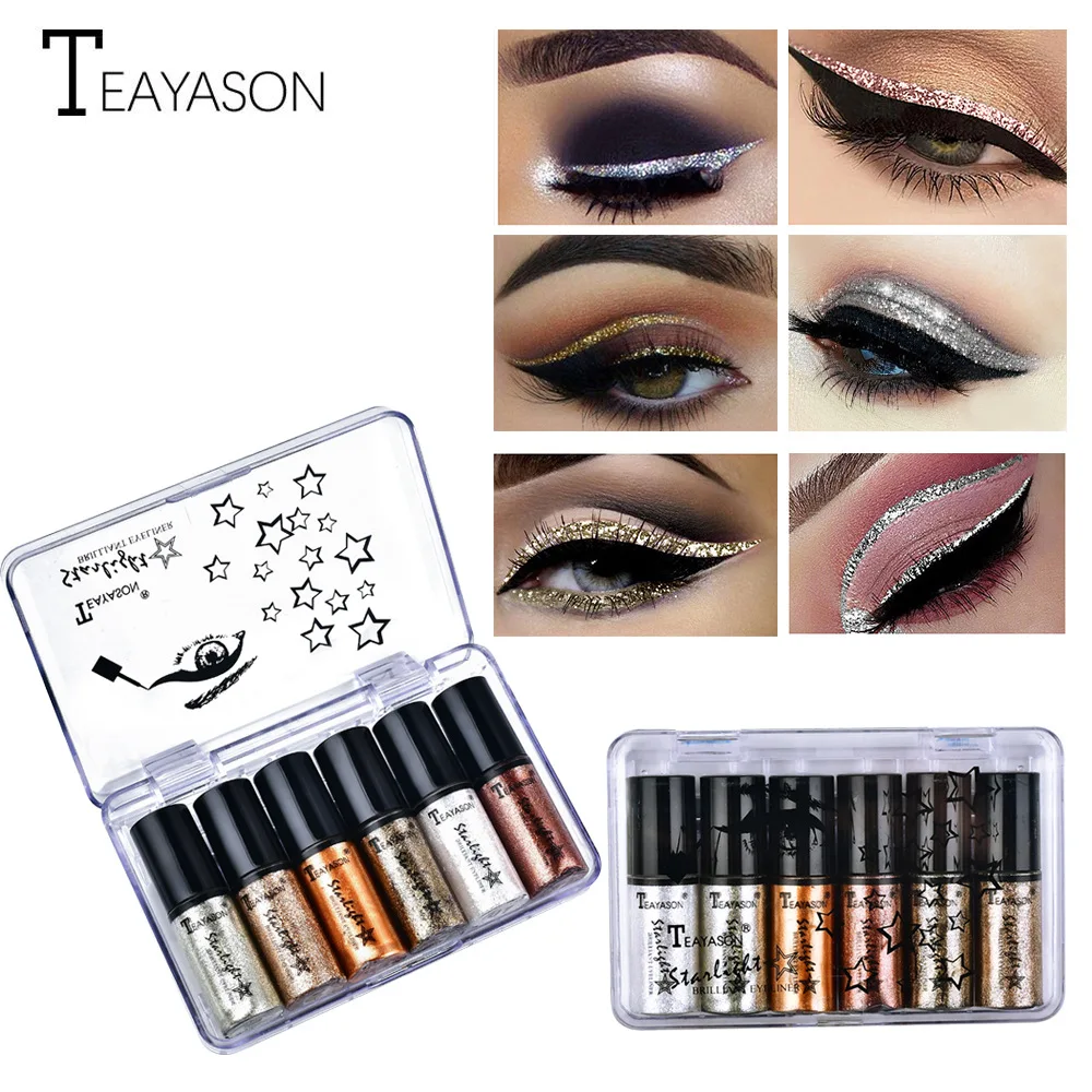 

6PCS/set Eyes Makeup Silver Rose Gold Color Liquid Glitter Eyeliner New Shiny Eye Liners For Women Eye Pigment Korean Cosmetics