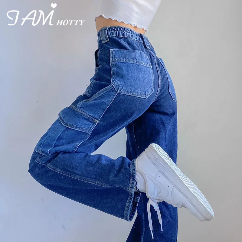

Patchwork Straight Wide Leg Woman Jeans Stretchy High Waist Baggy Mom Cute 90s Y2K Denim Boyfriend Streetwear 2020 New Iamhotty