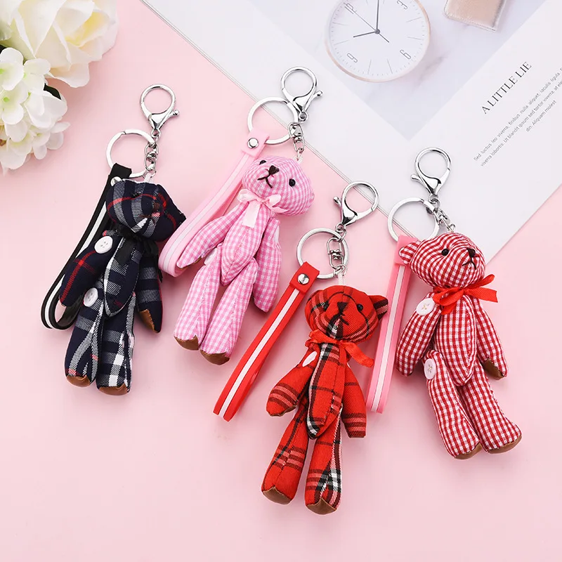 

Grid Clothes Jointed Teddy Bear With Bow/Button Stuffed Doll Urso De Pelucia Oso Dolls cellphone bag key chain