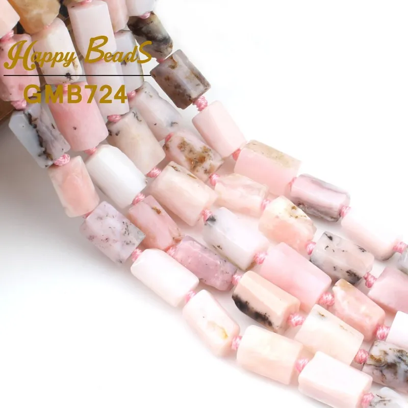 Натуральный розовый опал камень Бусины цилиндрической формы свободные каменные бусины-разделители для самостоятельного изготовления ювелирных изделий серьги браслет 7," дюймов 6x9 мм