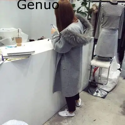 Genuo новое осеннее и зимнее женское Шерстяное Пальто с капюшоном и длинными секциями, плотное шерстяное пальто с воротником Nagymaros, одноцветное