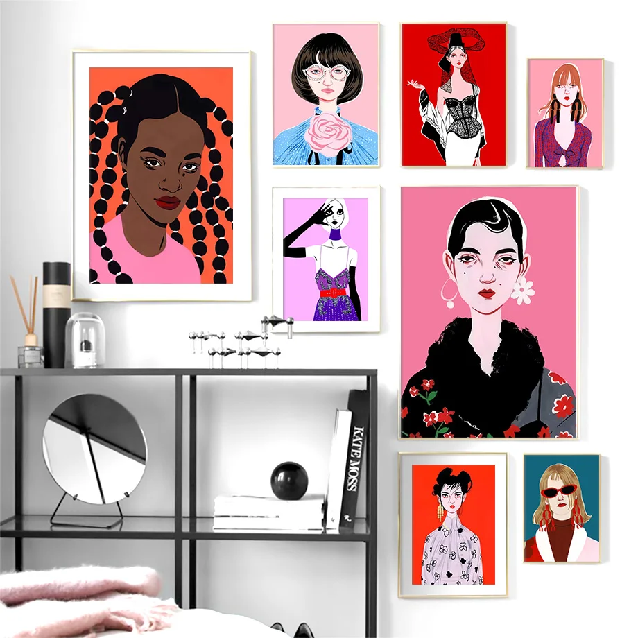 

Advanced Personality Fashion Girl Poster Abstract Vintage Figure Girl Canvas Painting Nordic Wall Art Picture for Bedroom
