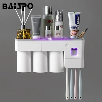 

BAISPO Magnetic Adsorption Inverted Toothbrush Holder Wall Mounted Toothpaste Dispenser Squeezer Bathroom Accessories Sets