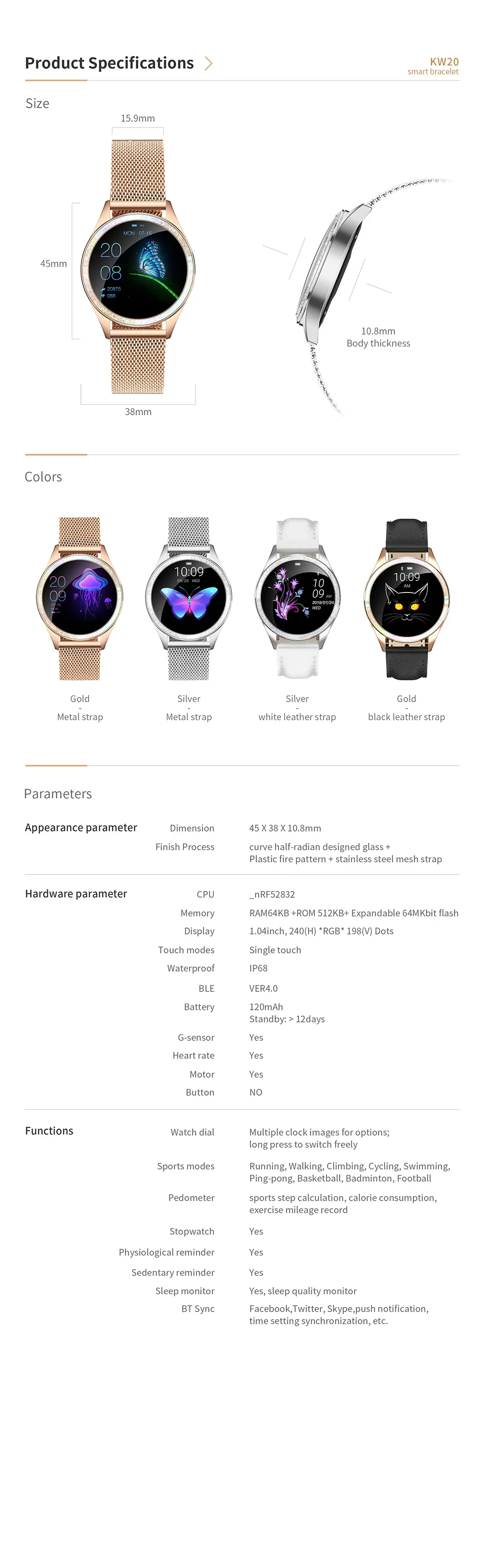 Женские Смарт-часы, пульсометр, IP68, водонепроницаемые, шагомер, Bluetooth, часы, напоминание о звонках, фитнес-трекер, женские Смарт-часы, Android