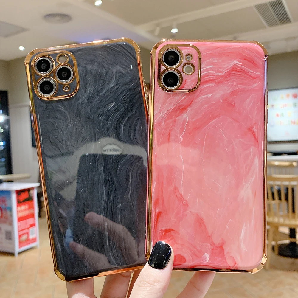 Чехол для iphone 11 Pro Max X XR XS 8 7 6 6s plus ТПУ мраморный гальванический позолоченный |