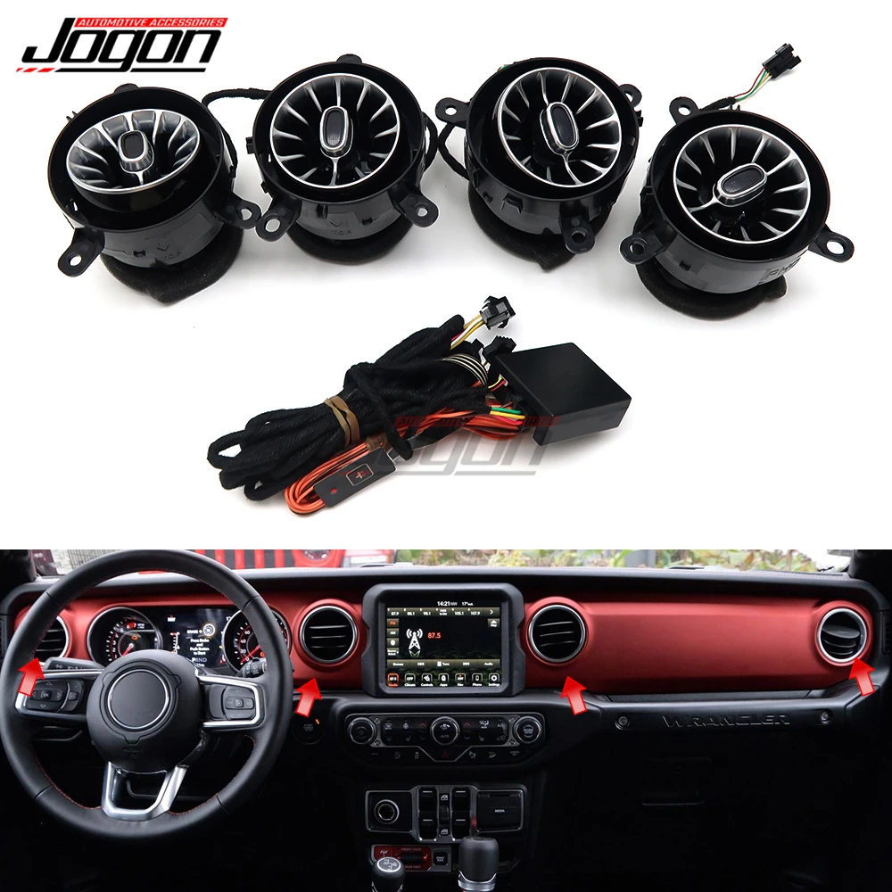 

Консоль приборной панели для Jeep Wrangler JK Wrangler JL 2007-2020, кондиционер, вентиляционная решетка, турбо, декоративная атмосфера, освещение