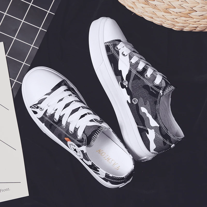 

2019 Camouflage Leopard Printing Canvas Women Sneakers Girl Lace-Up Platform Shoes Woman Outdoor Skateboard Buty Damskie F557