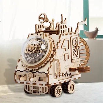

Robotime Building Blocks DIY 4 Kinds 3D Rotatable Wooden DIY Steampunk Model Building Kits Creative Handmade Toy Gifts for Kids