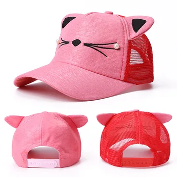 

Summer Children Baseball Cap Adjustable Cute Embroidered Hat Cat Ears Snapback Cap Boy Hip Hop Hat Girl Pearl Kids Baseball Cap