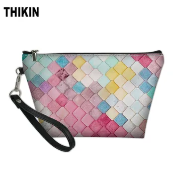 

THIKIN Colorful Candy Color Minimalist Pattern Cosmetic Cases for Women Ladies Makeup Bags Function Wash Kit Bag Travel Pouch