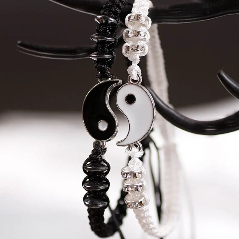 Handmade Braided Couple Bracelet Adjustable Tai Chi Ying Yang