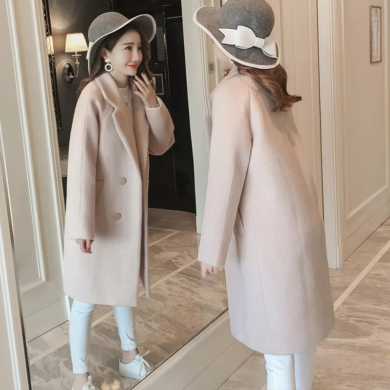 Women Winter Coats Autumn and Winter Coat New Large Size Pink Wool Coat Thick Long Coat Female