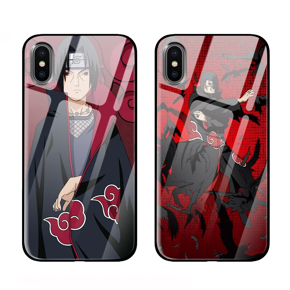 Аниме Наруто Akatsuki чехол закаленное стекло телефонные чехлы для iPhone 5 5S SE 6 6s 7 8 Plus X XS Max XR задняя крышка