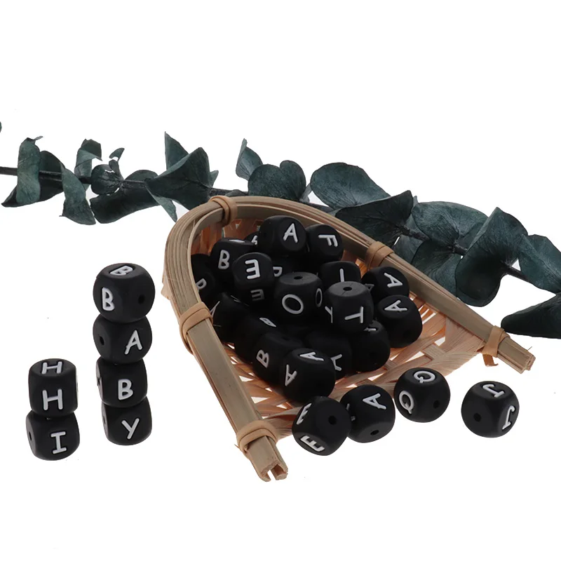 

200pcs Silicone Letters Beads Black Baby Teether Beads Silicone Teething Baby Goods Teether For Teeth Bap Free Personalized