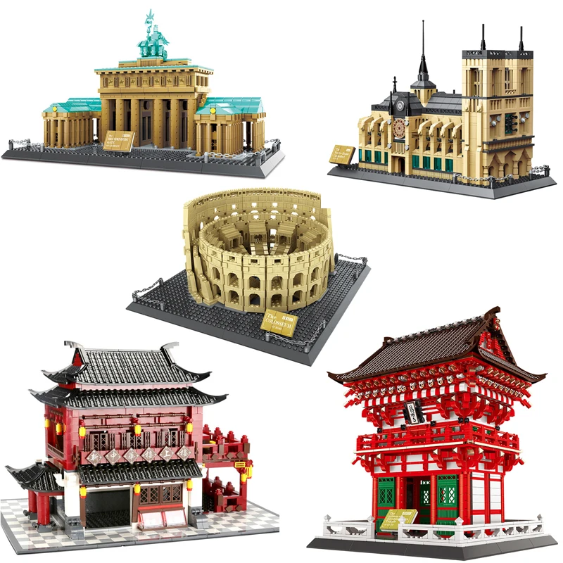 

City Architecture Compatible Roman Colosseum Berlin Brandenburg Gate Japan Temple Notre Dame de Paris Building Blocks toys Gifts