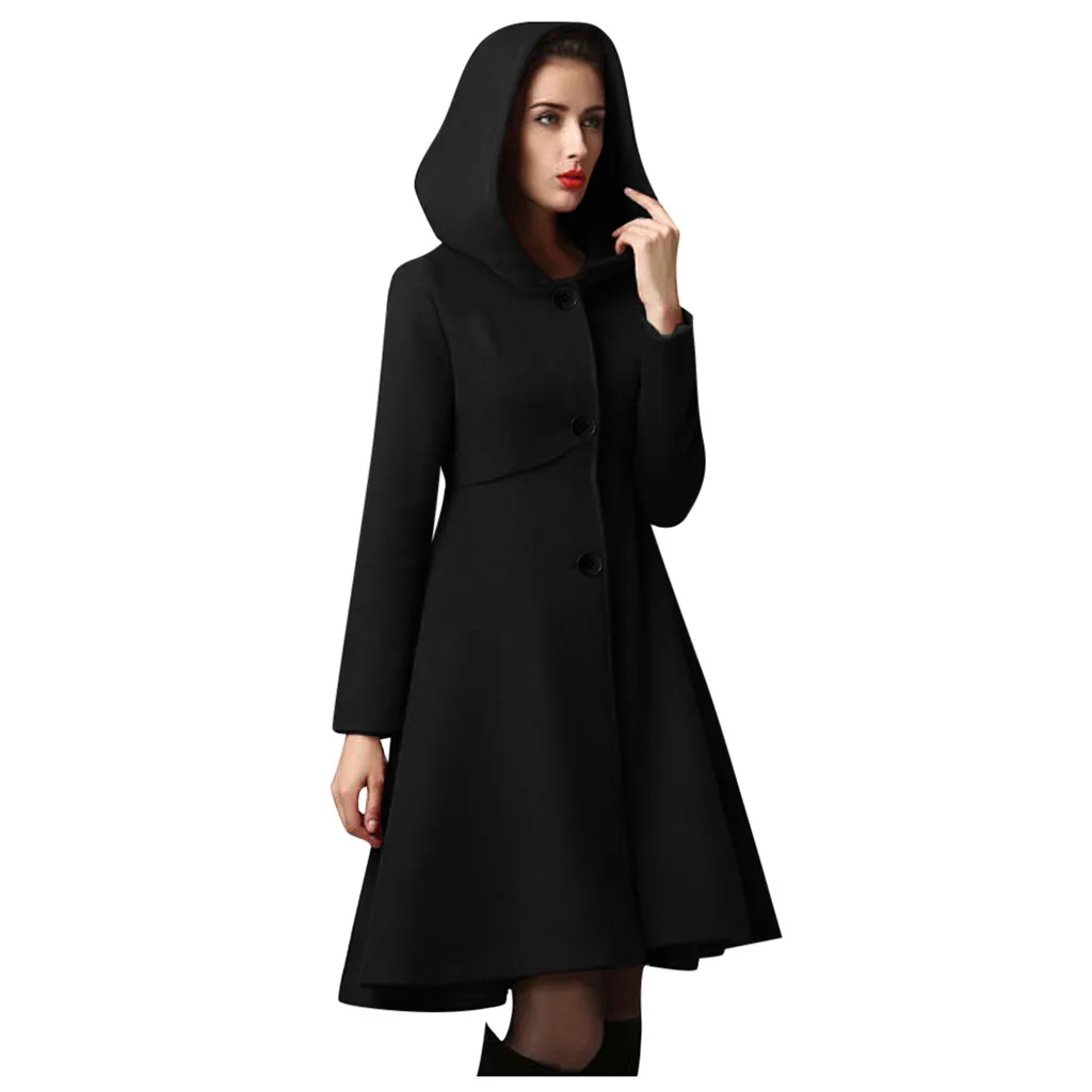 Зимнее женское пальто manteau femme, накидка с капюшоном, элегантное женское Шерстяное Пальто с карманами на талии, abrigo mujer casaco feminino