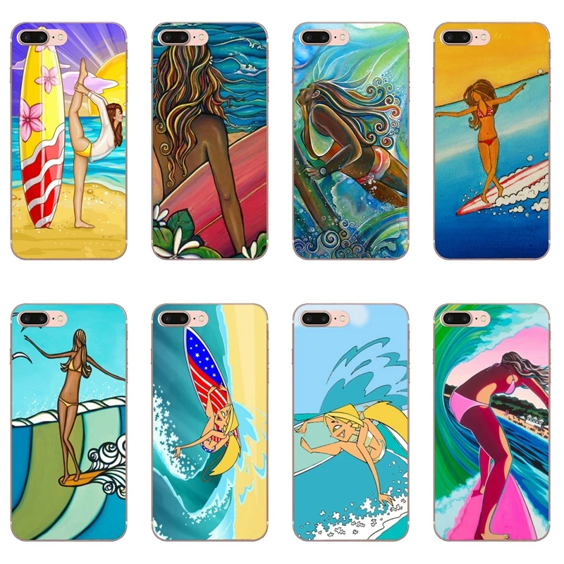 surfboard surfing art surf Girl Case for iPhone 11 Pro XS Max XR X 8 7 6 6S Plus 5 5S SE Silicone Soft Cover | Мобильные телефоны и