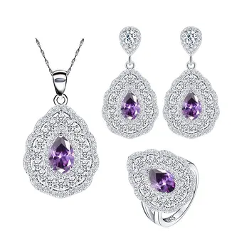 

Natural Purple Amethyst Jewelry 925 Sterling Silver Jewelry Necklace Earrings Set for Women Ring Jewelry