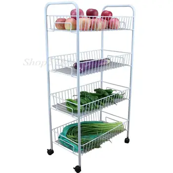 

Multi-use Kitchen Carbon Steel Storage Rack 3/4 Shelf Shelving Unit on Wheels Fruits Vegetables Storage Holder Heavy Loading