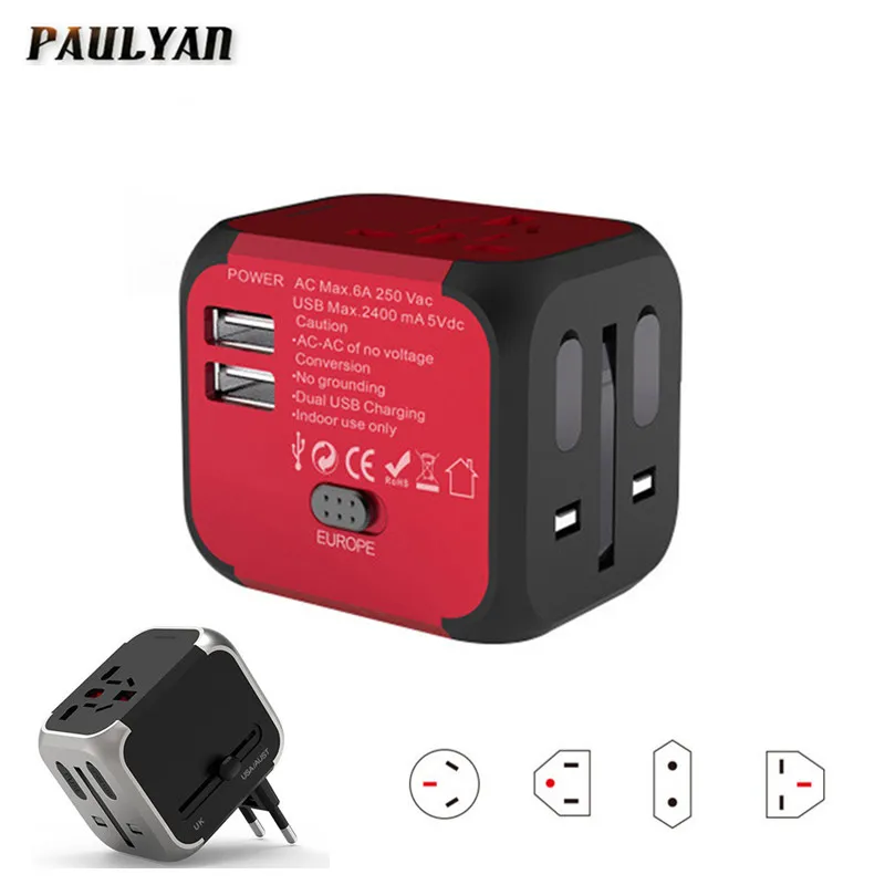 

All in One Universal World Travel Power Adapter Wall Dual USB Port Fast Charger Conversion Socket FOR UK/EU/AU/Asia Plugs