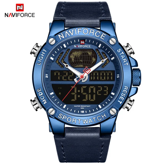 NAVIFORCE часы Мужские лучший бренд Роскошные Цифровые Аналоговые спортивные наручные часы военные из натуральной кожи мужские часы Relogio Masculino 9164 - Цвет: BEBEBE
