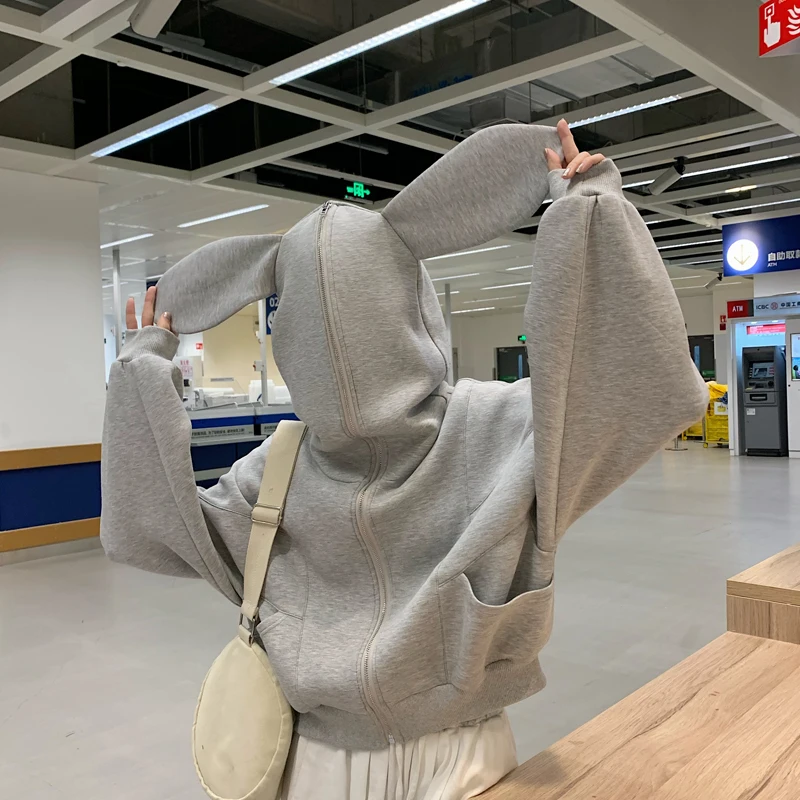 Худи HOUZHOU Bunny женское в стиле оверсайз уличная одежда с милыми заячьими ушками на