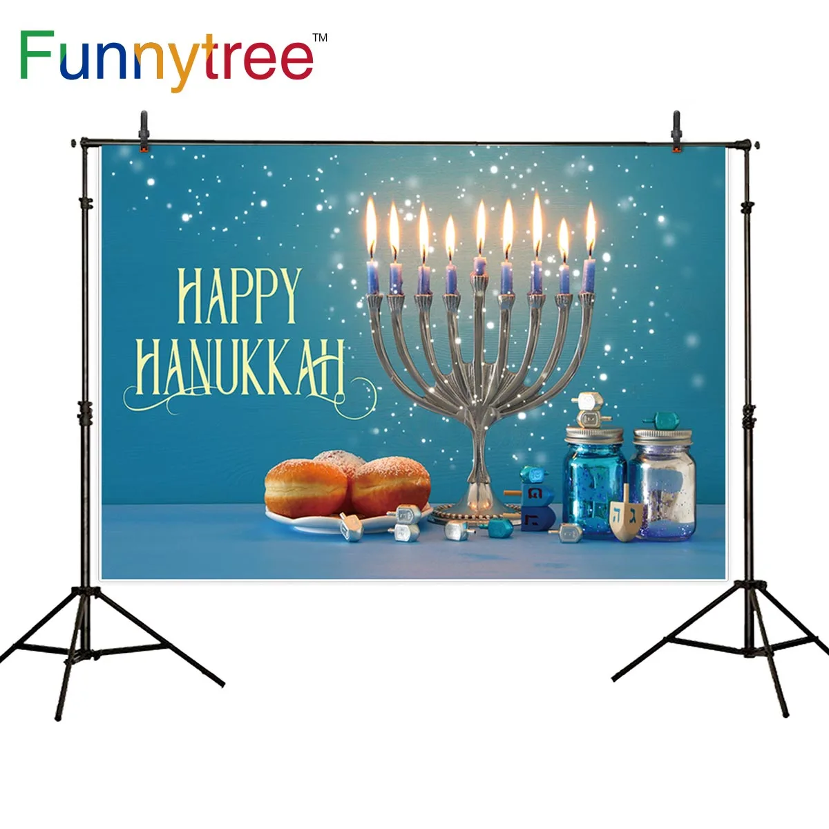Funnytree фотостудия счастливая hanukka синяя свеча торт боке подарок Фотофон для