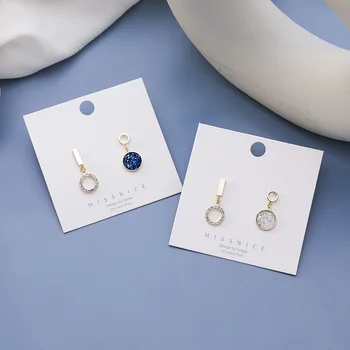 

925 Silver Stars Ear Stud Women's, Blue Star Circle Non-symmetrical Earrings New Style Elegant Cool Ear Stud