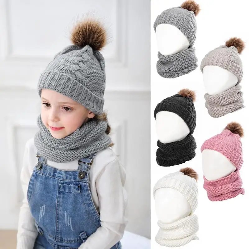 

Fashion Newborn Baby Winter Warm Knit Cap Scarf Sets 2 Pieces Knitted Pompom Woolen Hat Scarf Accessories Kids Chritmas Gifts