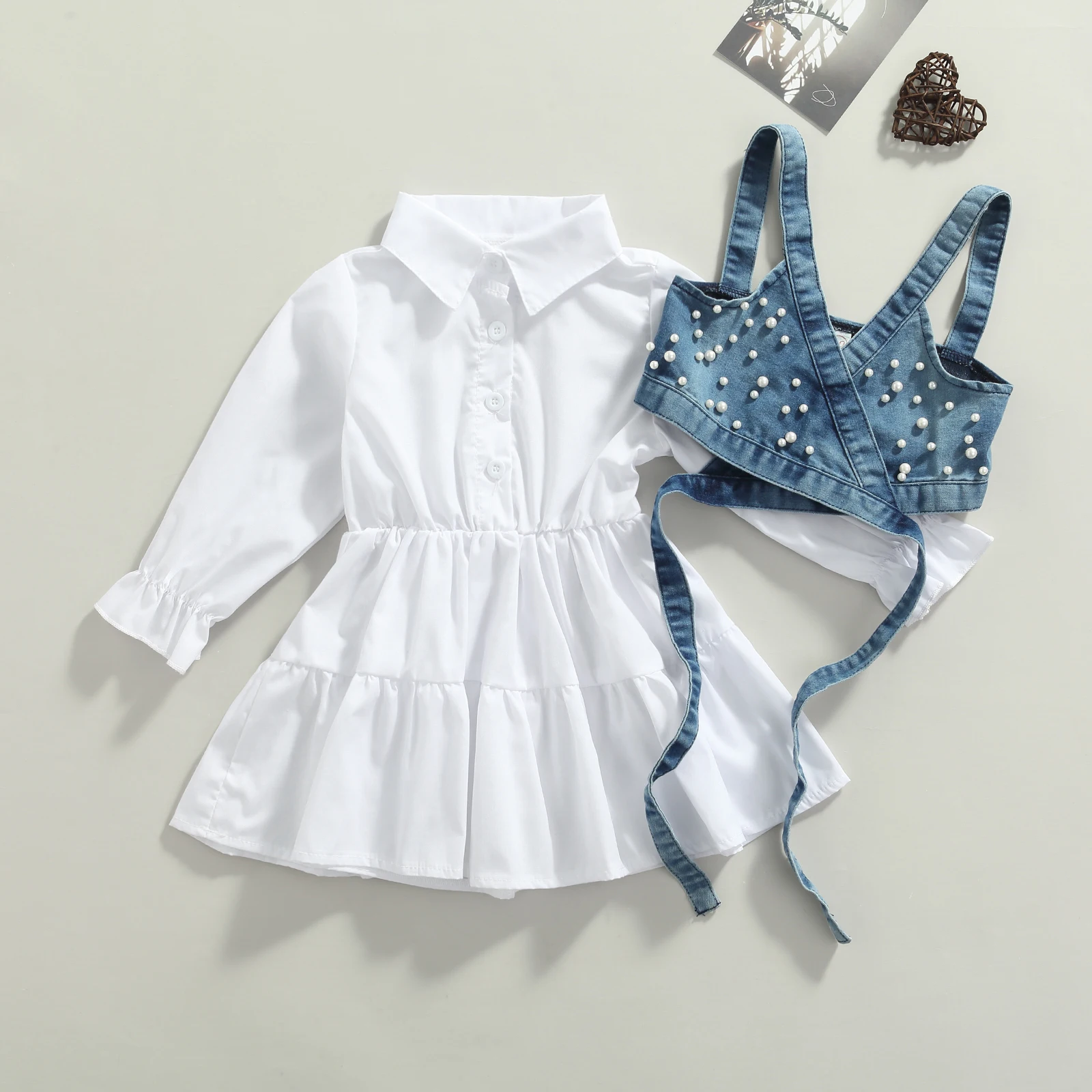 Toddler's Fashion Dress with Denim Vest 1