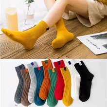 Женские длинные носки, однотонные модные носки в стиле ретро с тканевой вставкой, средней толстой трубкой, спортивные женские носки, 5 пар/лот