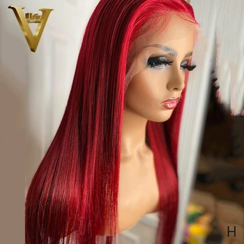 

Red Lace Front Human Hair Wigs Pre Plucked Colored Human Hair Wigs For Women 13x6 Transparent Lace Wigs Brazilian Remy Hair 150