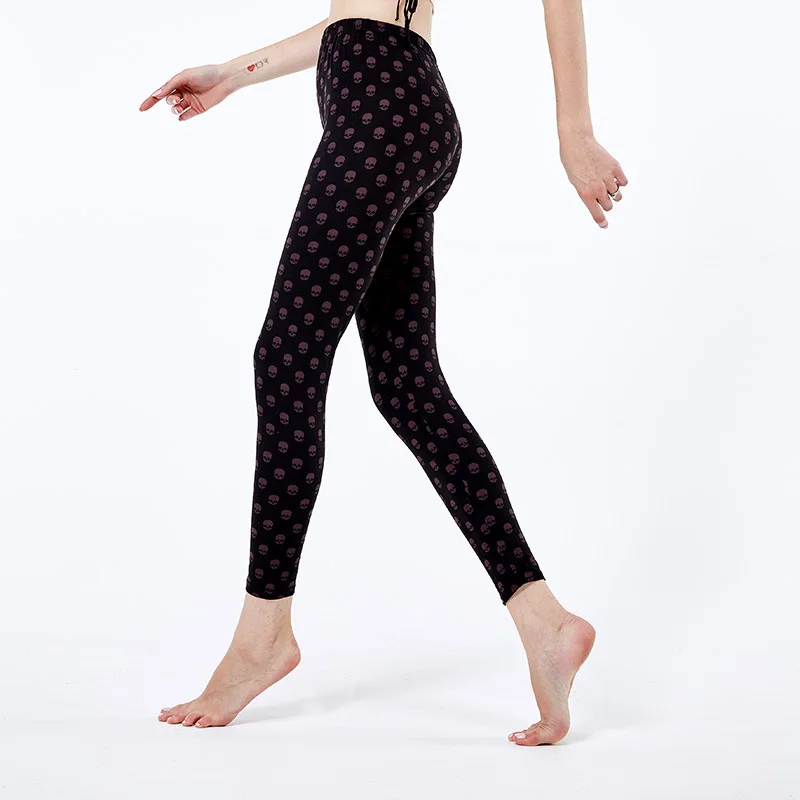 

Rylanguage 2020 High Waist Fitness Leggings Printed Leggings Skull Bodybuilding Jeggings Women Black Casual Pencil Pants