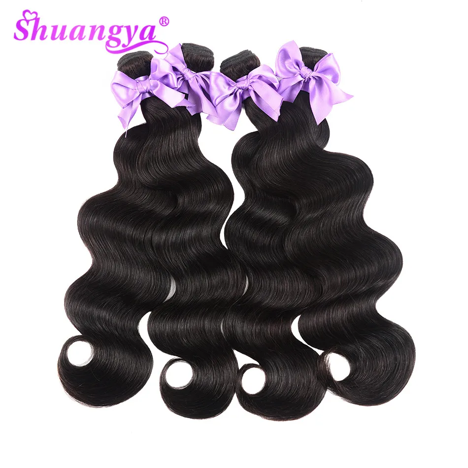 Shuangya волосы перуанские волнистые пучки с фронтальной Remy фронтальные пучками 100%