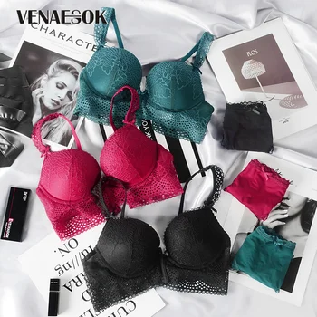

New Top Hot Black Lace Bras Cotton Deep V Brassiere White 3/4 Cup Sexy Underwear Push up Bra Set Women Lingerie Set Embroidery