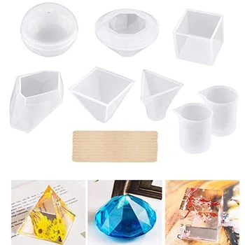 

18pcs Kit Decoration Silicone Casting Mold Set Pendant Home Mould Tool Measure Cup Jewelry Making Craft Resin Wood Stick DIY