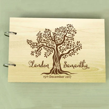 

Custom Wedding Guestbook, Personalized Scrapbook, Wood Engraved Guest book, Rustic Sign In Book, Tree Wedding Gift